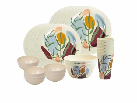 Beautiful Flower Designed Bamboo Reusable Dinner Set | 22 Pieces Sale