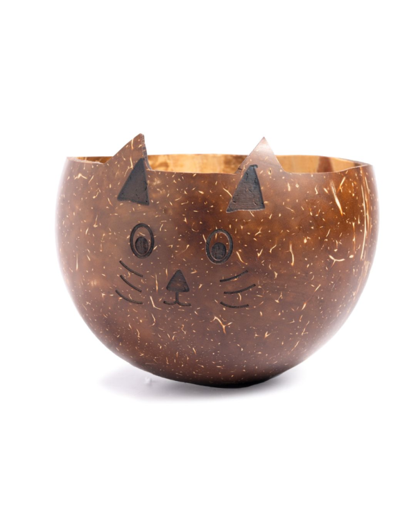 Animal Design Brown Coconut Shell Cat Bowl | 4 x 4 x 3 inches Online Hot Sale