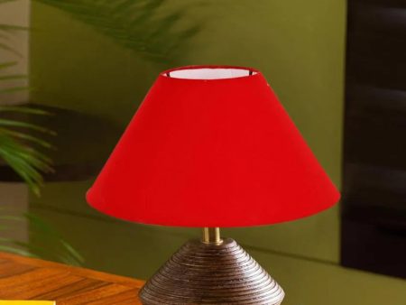 Red Cotton Table Lamp with Wood Natural Base | 10x12 inches Hot on Sale