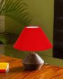 Red Cotton Table Lamp with Wood Natural Base | 10x12 inches Hot on Sale