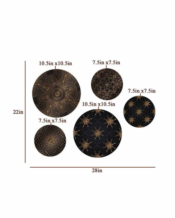 Black Golden Floral Design Ceramic Decorative Wall Plates | Set of 5 Supply