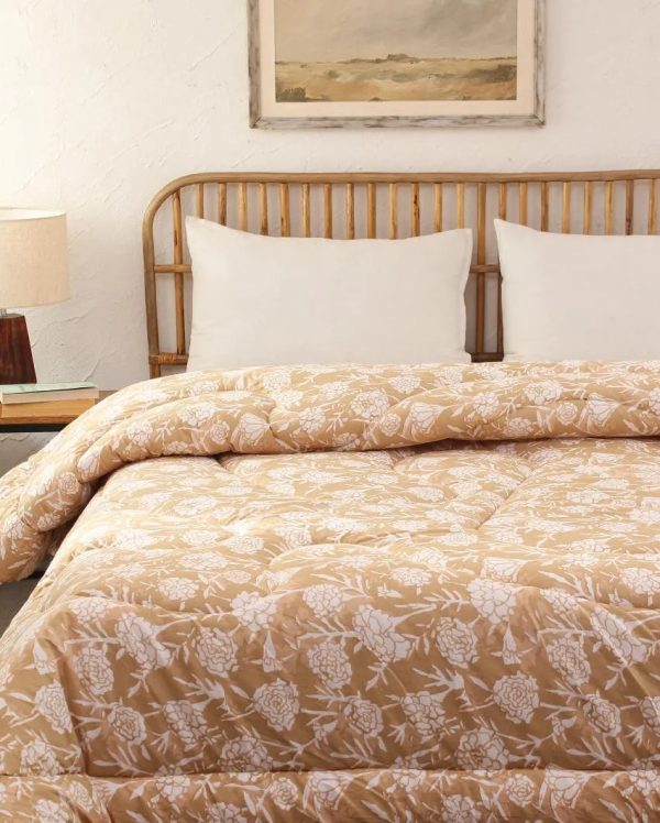 Beige Genda Phool Cotton Comforter | Single Size | 60 x 90 inches on Sale