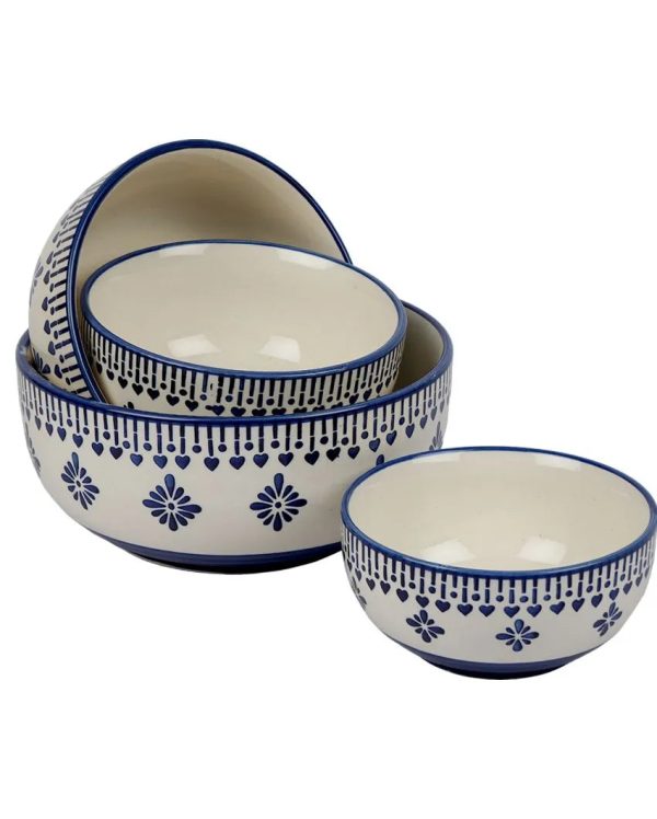 Blue Abstact Printed Ceramic Serving Bowls | Set Of 4 on Sale