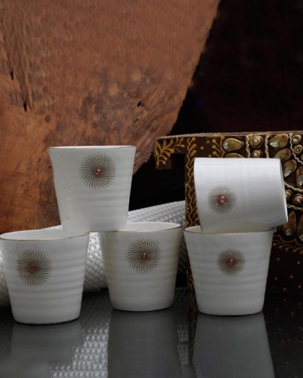 Gold Motif Tea Small Bone China Coffee Kulhads | 75 ml | Set of 6 Online