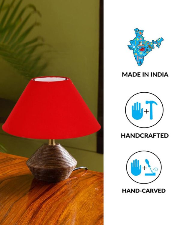 Red Cotton Table Lamp with Wood Natural Base | 10x12 inches Hot on Sale