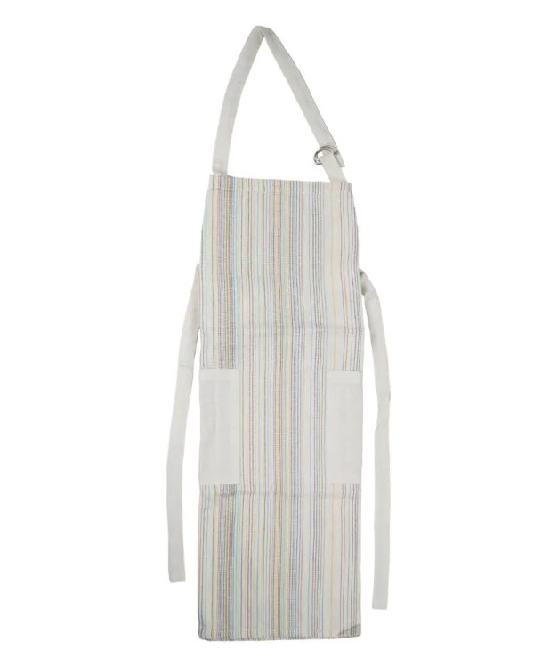 White Striped Cotton Apron | 35 x 31 inches Online Sale