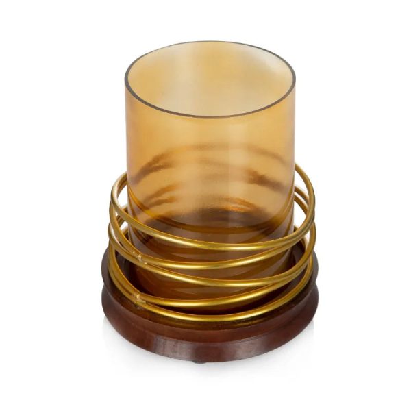 Candle Stand Wood & Wire With Glass | 6 x 7.5 inches Online Hot Sale