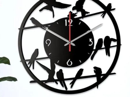 Birds on Wire Wooden Wall Clock Hot on Sale