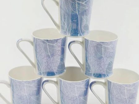 Blue Leaf Bone China Coffee Mugs | 175 ml | Set of 6 Online Sale