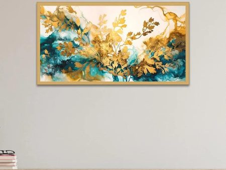 Gold & Blue Abstract Canvas Wall Painting Hot on Sale