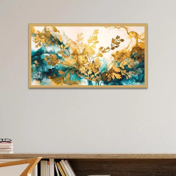 Gold & Blue Abstract Canvas Wall Painting Hot on Sale