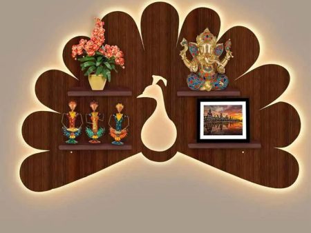 Beautiful Peacock Creative Shape Wooden Led Light Wall Shelf | 24.5 x 36 inches Sale