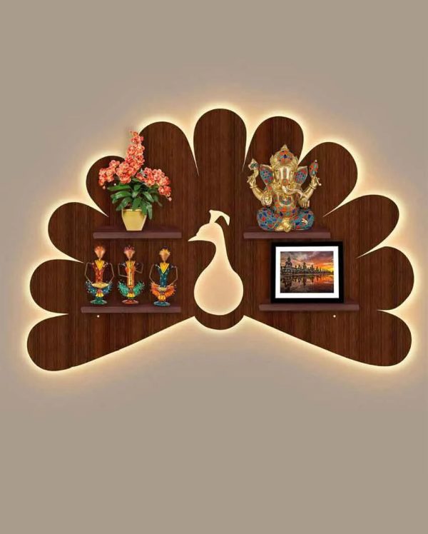 Beautiful Peacock Creative Shape Wooden Led Light Wall Shelf | 24.5 x 36 inches Sale