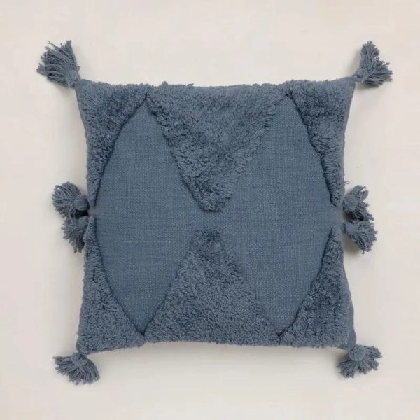 Blue Tufted Cotton Cushion Cover | 16 x 16 inches Sale