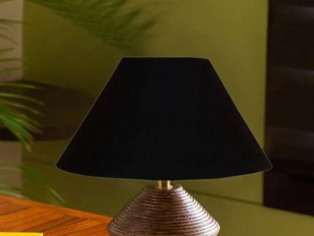 Black Cotton Table Lamp with Wood Natural Base | 10x12 inches Cheap