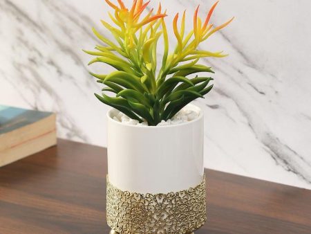 Rural Succulents Artificial Plant with Ceramic Pot & Metal Stand | 8 inches Hot on Sale