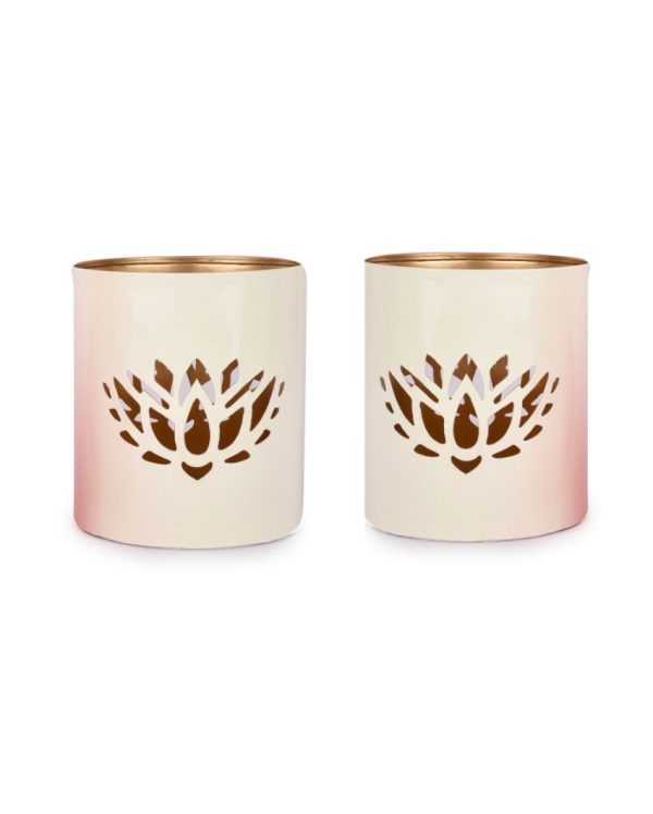 Lotus White Votives | Set Of 2 | 4 x 4 inches Online Sale