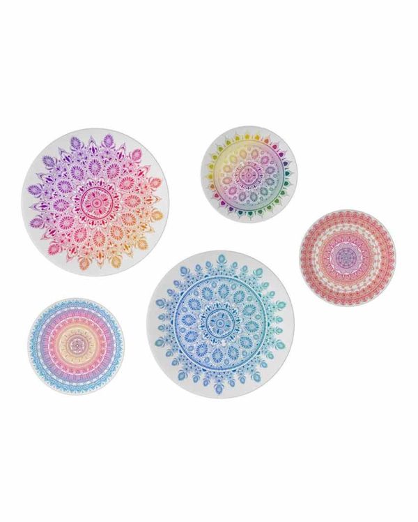 Bohemian Mandala Design Ceramic Decorative Wall Plates | Set of 5 For Sale