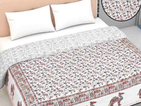 Camel Floral Block Printed Cotton Dohar | Double Bed | 108 X 84 inches Discount