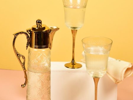 Posh Gold Finish Neer Jug with 2 Goblets For Discount