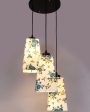 Blue Floral Print Pyramid Cotton Cluster Hanging Lamp For Discount