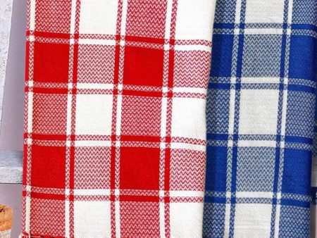 Red & Blue Economy Cotton Towel | Set of 2 | 28 x 59 inches For Sale