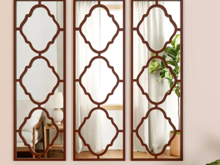 Moroccan Wooden Frame Decorative Wall Mirror | Set of 3 | 36 x 36 inches on Sale