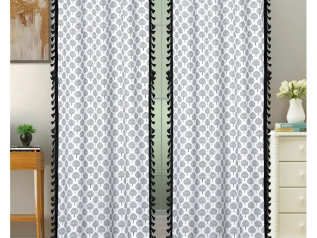 Black and White Cotton Boho Curtain With Stainless Steel Rings Sale