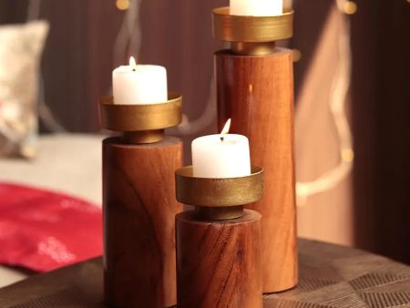 Elegant Wood & Metal Candle Stand | Set of 3 Hot on Sale