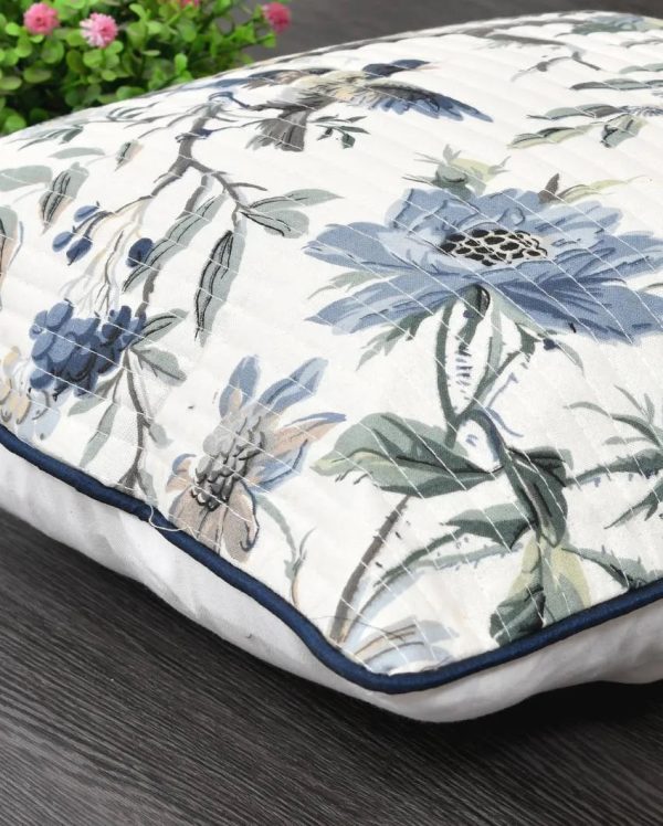 Blue Flowers & Birds Cotton Cushion Covers | Set of 2 Online Sale