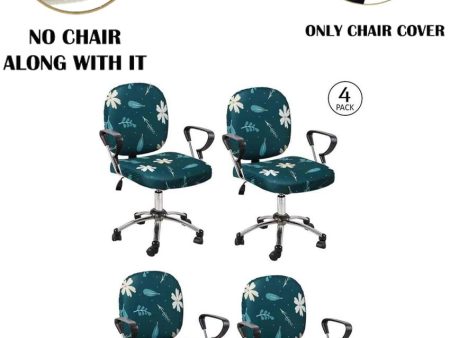 ONLY CHAIR COVER | Teal Polyester Stretchable Elastic Floral Printed Office Chair Covers | 18 x 18 inches on Sale