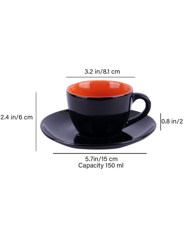 Black Colored Ceramic Cup Saucer Set | Set Of 12 Pcs Supply