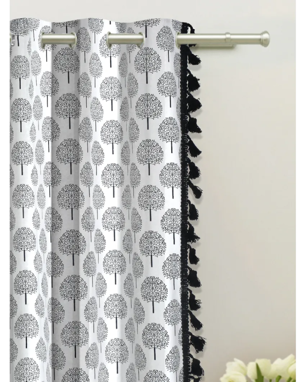 Black and White Cotton Boho Curtains With Stainless Steel Rings | Set of 2 Online