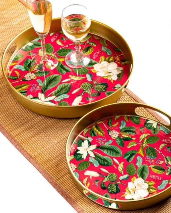 Magnolia Blooms Art Metal Trays | Set Of 2 For Discount