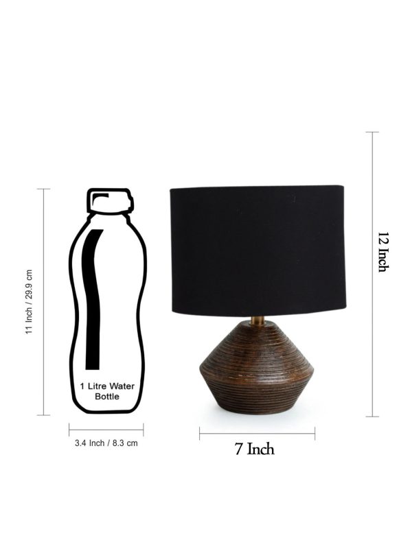 Black Cotton Table Lamp With Wood Natural Base | 7X12 Inches Online Hot Sale