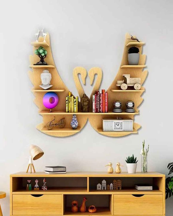 Beautiful Loving Swan Backlit Designer Wooden Wall Shelf | 32 x 27 inches Discount