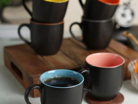 Black Matt Ceramic Tea Coffee Mugs | Set Of 6 Hot on Sale