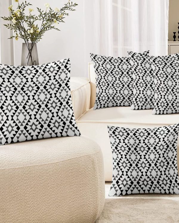 Black & Grey Printed Heavy Twill Polyester Cushion Covers | Set of 5 Fashion