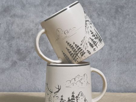 Almiro Tree Ceramic Winter Reindeer Coffee Mugs | Set of 2 | 260 ml Online Sale