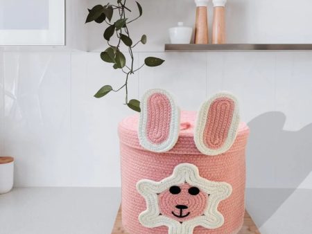 Pink Dog Face Kids Cotton Basket With Lid | 10 × 10 Inches Online Hot Sale