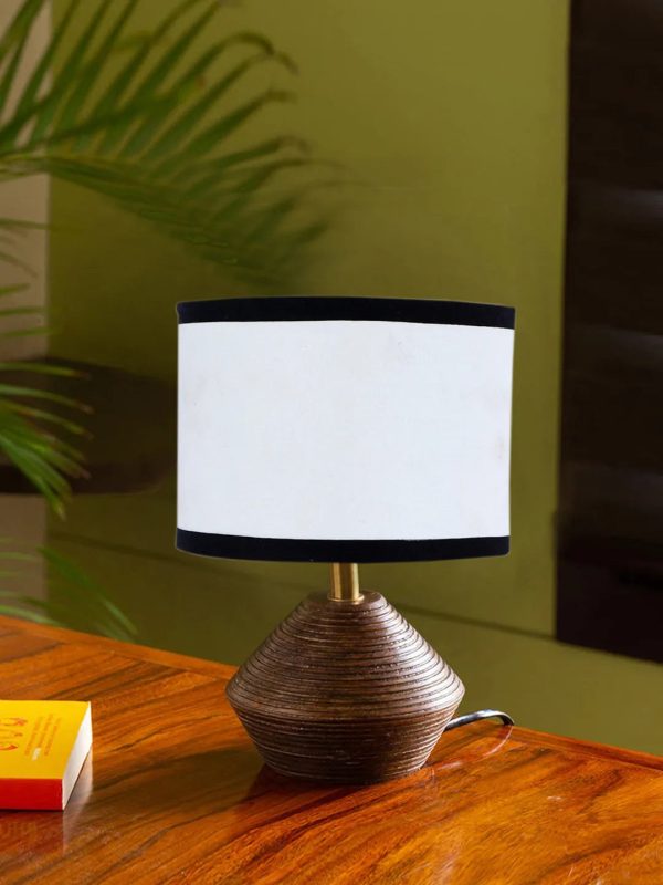 Cotton Table Lamp With Wood Natural Base | 7X12 Inches on Sale