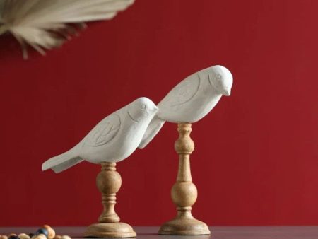 Wooden Bird White On Lathe Pillar | Set Of 2 Sale