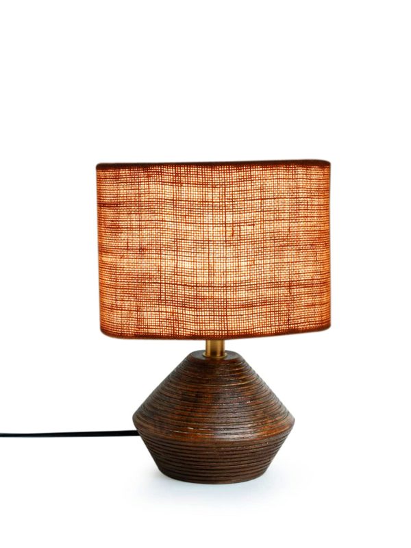 Beige Jute Table Lamp With Wood Natural Base | 7X12 Inches Fashion