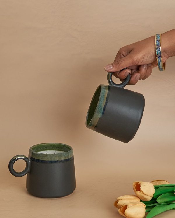 Black Glazed Studio Pottery Mugs | 450ml | Set Of 2 Online Hot Sale