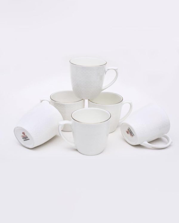 Embose Brik Gold Line Bone China Tea Cups | 175 ml | Set of 6 For Discount