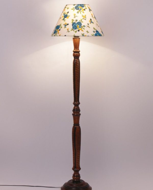 Florals Cotton Conical Wooden Floor Lamp | 14 X 56 inches For Discount