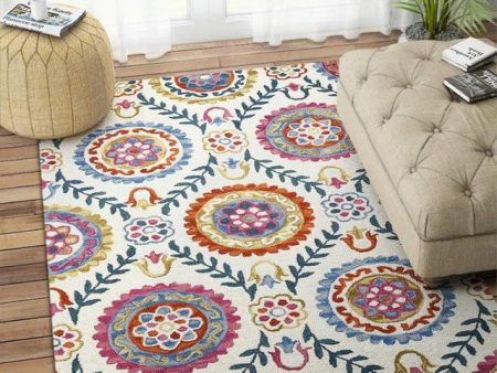 Artistic Suzani Hand Tufted Wool Carpet Unique Patterns | 5 x 8 Feet Discount