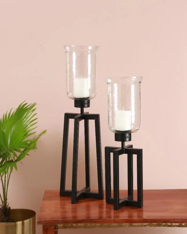 Black Hurricane Pillar Glass Candle Holder | Single Discount