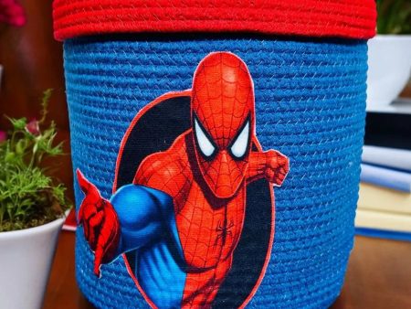 Spiderman Face Kids Cotton Basket With Lid | 10 × 10 Inches Online Hot Sale