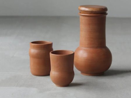 Terracotta Carafe and 2 tumblers with Wooden Lid Sale